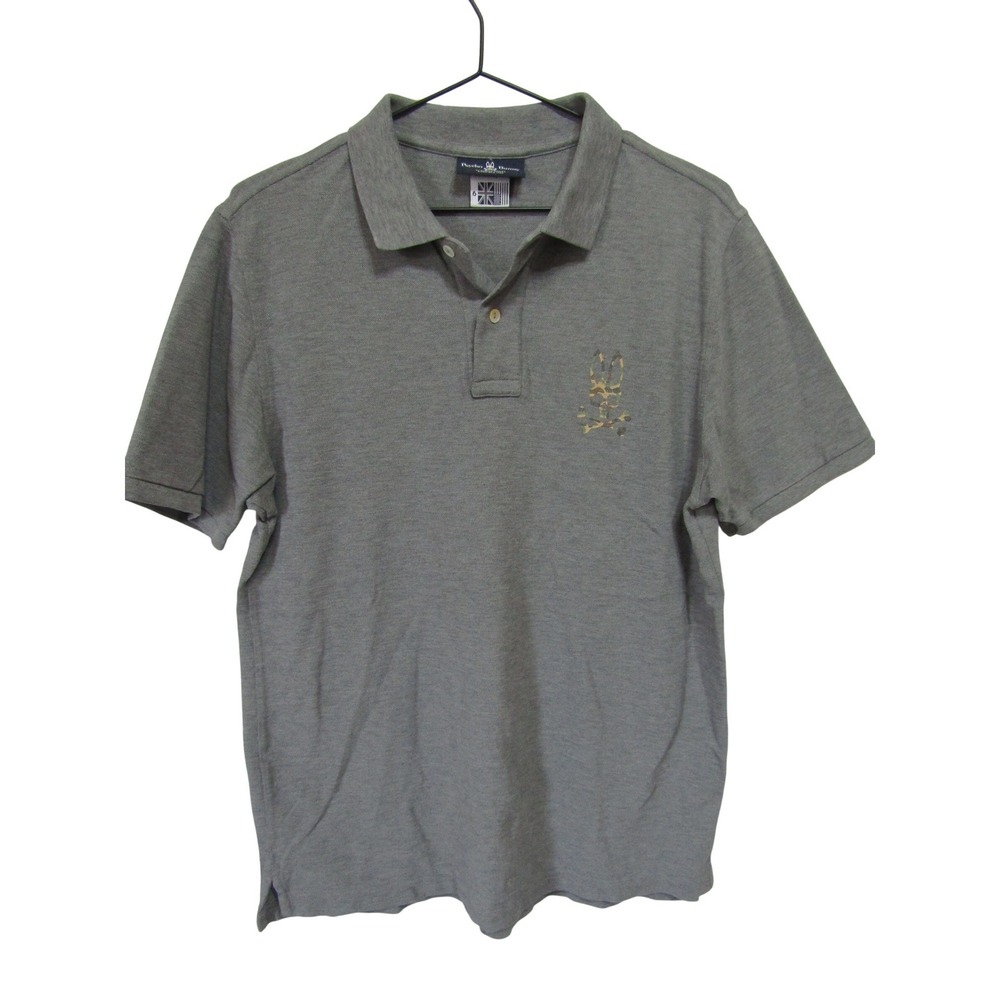 Psycho Bunny Polo Shirt Mens 6 Gray Excellent Camo Logo Pima Cotton Short Sleeve